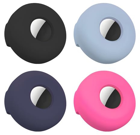 Lot de 4 coques de protection en silicone pour collier de chien Airtag - Support en silicone pour collier de chat - Compatible avec le traceur GPS Apple Airtag Finder - Noir, bleu clair, bleu foncé