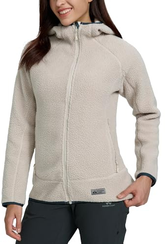 Pioneer Camp Outdoor Fleecejacke Damen Mit Kapuze Warm Teddyjacke Leicht | Reißverschluss Winterjacke Windabweisend, Atmungsaktiv,Seitentaschen, Elastischer Saum, Für Wandern, Trekking Und Camping