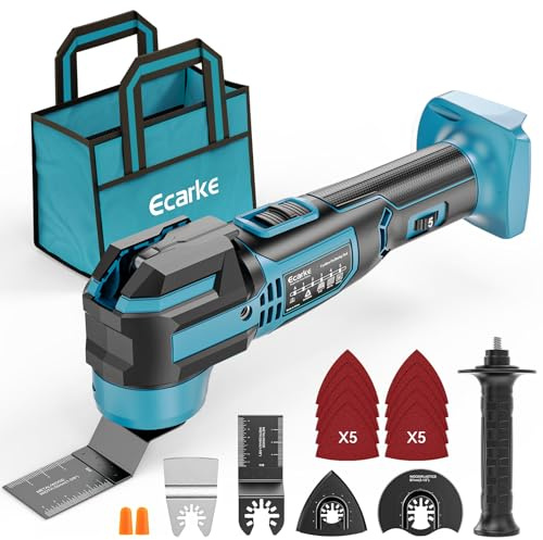 Ecarke Multifunktionswerkzeug, Akku-Oszillationswerkzeug für Makita 18V Akku, 5 Einstellbare Geschwindigkeiteg, Bürstenloser Motor, 16 Zubehör, integriertes Dämpfungssystem, LED-Ringlicht (ohne Akku)