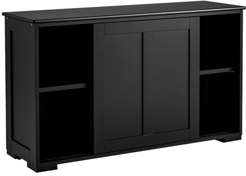 TANGZON Kitchen Sideboard, Buffet Cabinet with Sliding Doors and Adjustable Shelf, Wooden Storage Cupboard Unit for Living Room, Dining Room and Hallway (without Glass, Black)