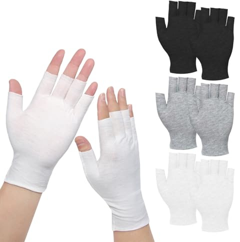 VYNZOR 3 Paar Mehrfarbig Baumwollhandschuhe, Weiße Fingerlose Handschuhe Ekzem Baumwollhandschuhe Für Trockene Hände Schlafen Touchscreen Spa Hautbehandlung