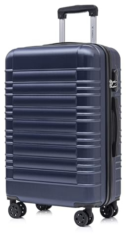 YONSLY Koffer Suitcase L Dunkelblau, Trolley Reisekoffer, Rollkoffer Handgepäck mit 4 Rollen 360°, Hartschalenreisekoffer, Zahlenschloss, Weicher Gummigriff
