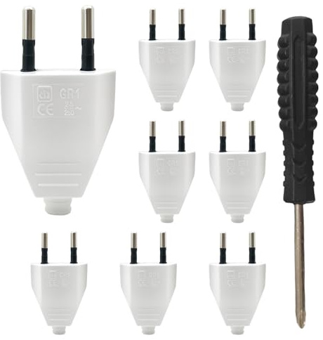 OMIGA 8 Piezas Enchufe Europeo Plano Clavija Enchufe Macho Plano 2.5A/250V | Electricas para la Decoración del Hogar Schuko Instala o Reemplaza (Blanco)