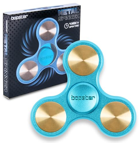 bopster Metall-Spinner | Handlicher Tri-Fidget-Spinner für Kinder & Erwachsene | 4+ Minuten Drehzeit, 73 g | Glattes Schreibtischspielzeug zur Stressbewältigung und Konzentration | Blau