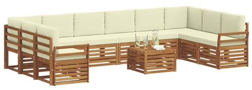 vidaXL Sofagarnituren 11 pcs Natur und Creme Massivholz Akazie, Gartenlounge, modernes Outdoorsofa, sicheres Sitzset, gemütliche Terrassenmöbel