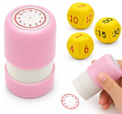 exatta Uhr Stempel mit 3 Pcs Spielwürfel,Uhrzeit Stempel,Uhren Lehr Stempel | Stempel für Zifferblätter,Uhren Modell Stempel,für Klassenzimmer,Zuhause,Schule,Schüler,Geburtstag,Feiertag Party