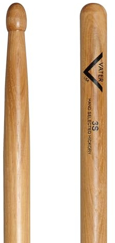 Vater - 3S (Wood Tip) American Hickory Drumsticks - VH3SW