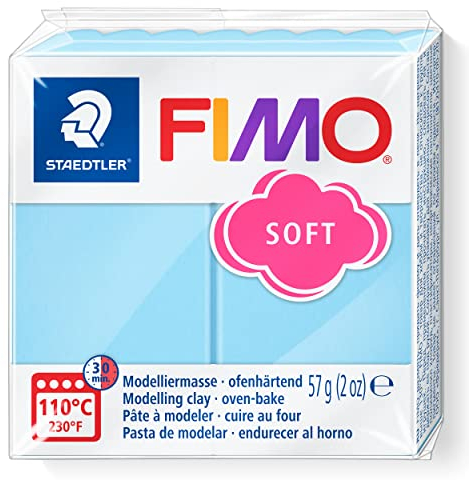 Staedtler FIMO Soft, Pâte à modeler extrêmement souple, Durcissant au four, Pour débutants et artistes, Pain pastel bleu d'eau de 57 grammes, 8020-305