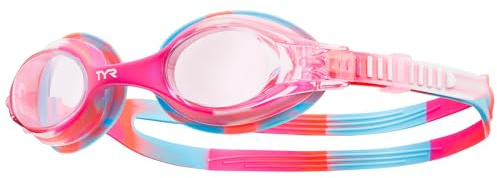 TYR Swimple Tie-Dye Kids' Swim Goggles - Non-Mirrored Swimming Goggles for Competitive Training and Recreation - Anti-Fog, UVA/UVB Protection, Watertight Seal - Pink/White