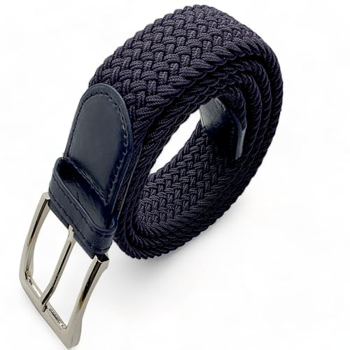 Safekeepers, Komfortabler Stretchgürtel, Elastischer Stoffgürtel, Geflochtener Stretch Gürtel, Stretchbelt - Dehnbarer Gürtel mit PU Leder für Damen und Herren (100 B.W./115 cm), Blau