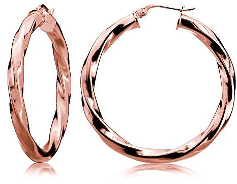 Hoops & Loops 925 Sterling Silver 3.5mm Twist Design Round Click-Top Hoop Earrings for Women Teen Girls, 25mm, 30mm, 35mm | Silver, Yellow Gold & Rose Gold, Sterling Silver, No Gemstone