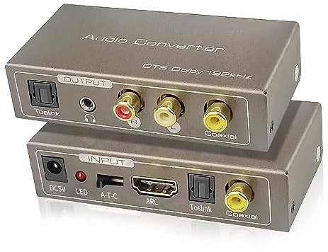 192KHz Multi Function Audio Converter, Tohilkel HDMI ARC or Toslink (Optical,SPDIF) or Coaxial to 3.5 mm Jack Stereo R/L Toslink (Optical,SPDIF) Coaxial, Support Multi Ports Output Simultaneously