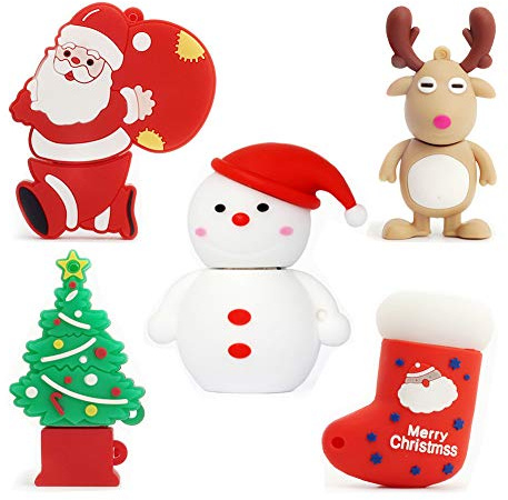 5pcs*16GB Navidad USB Flash Drive Lovely Santa Claus&Alce&Muñeco de Nieve&Arbol de Navidad USB Pen Drive Sets Sticks Gift For Students Kids Children Memoria U Disk
