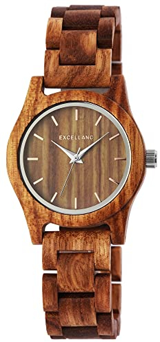 Excellanc Damen - Holzuhr Holzarmband Edelstahl Faltschließe Analog Quarz 1800156