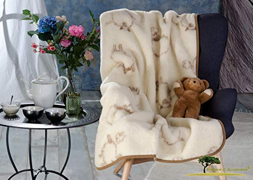 Wolldecke für Kinder, warm und natürlich, aus 100% weicher Merinowolle hergestellt nach Öko Tex 100 Standard in 95x135cm (Creme mit Schäfchen)