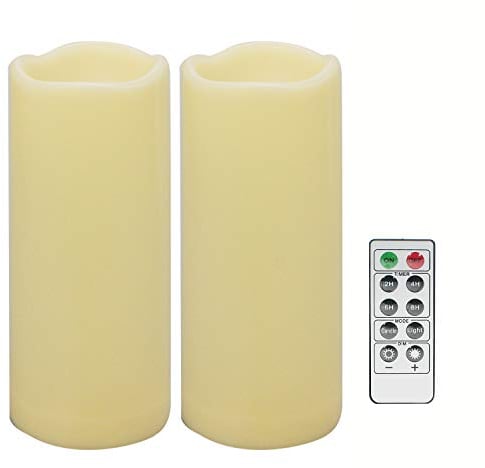 2 PCS 3 x7 Waterproof Outdoor Battery Operated Flameless LED Pillar Remote Candles Flickering Plastic Resin Electric Decorative Light for Lantern Patio Garden Home Decor Party Wedding Decoration