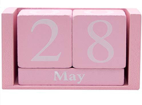 Framendino, Rosa Vintage Holz Kalender Rustikaler Block Chic Ewiger Kalender Desktop Holz Würfel Kalender für Home Office Schreibtisch Dekoration