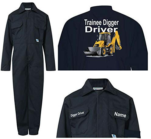 Personalise kids children boiler suit overalls coveralls customise trainee digger driver in red or blue