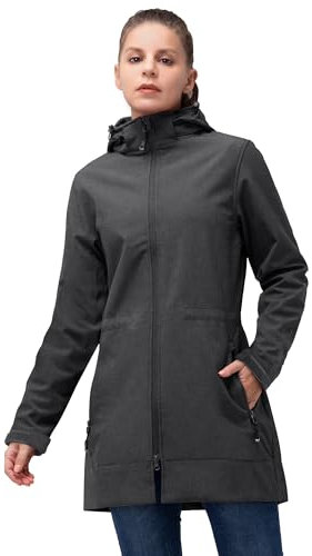 33,000ft Femme Veste Softshell Imperméable Longue Légère Jacket À Capuche Veste de pluie softshell Blouson Coupe Vent pour Activites En Exterieur Course à pied Randonnée Gris foncé XXL