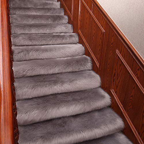 10 Treppe Set Mit Shaggy Thick Fluffy Treppenmatte Stufenteppich Stufenmatte Stufenschoner Treppenschoner Treppenteppich Treppenschutz Matte Matten Teppich rutschfest,Superweiche,Flauschige,Bequeme
