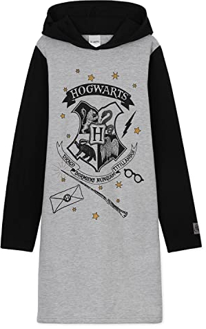 Harry Potter Hoodie Kleid, Oversized Hoodie Mädchen Lang, Sweatkleid Mädchen für Kinder und Teenager, Hogwarts Pullover Kleid (Grau/Schwarz, 13-14 Jahre)