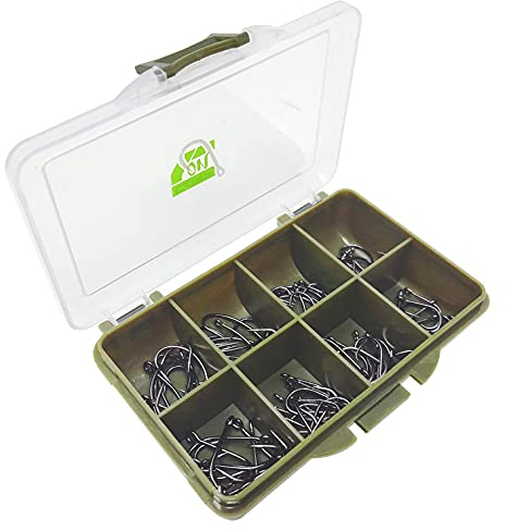 Carp On - 80 sortierte Angelhaken ohne Widerhaken – gebogener und breiter Spalt (Größe 4, 6, 8 und 10), wird in einer robusten Aufbewahrungsbox geliefert – 15 cm x 12 cm x 3 cm [14–46810]