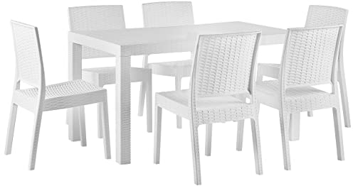 Beliani Gartenmöbel Set aus Kunststoff in Rattanoptik weiß 6-Sitzer Fossano