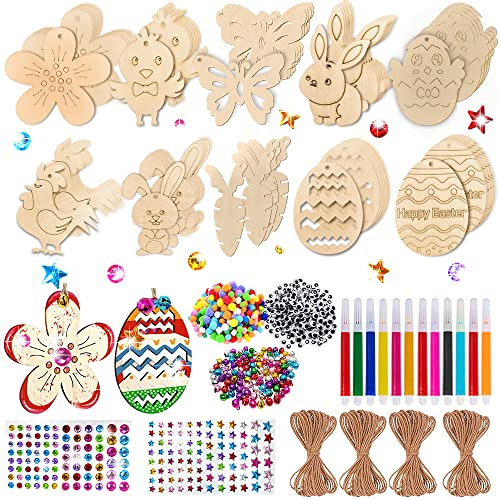 264 piezas Colgante de Pascua de Madera,Manualidades de Madera de Pascua,Adornos de Pascua sin Terminar,Colgante Pascua Madera,Madera de Colgantes de Pascua,Decoracion Pascua Madera