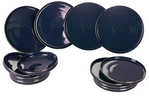 Villa d'Este Home Tivoli Servizio piatti 12 pezzi in new bone china bordo oro,4 posti tavola, Luxury Blue