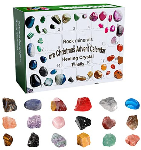 Erz Weihnachts Adventskalender 2023, Edelsteinsammlung, Countdown bis Weihnachten, Steine, Mineralien und Fossilien, Adventskalender, Spielzeug für Kinder und Geologie Enthusiasten