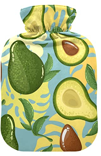 YOUJUNER Hot Water Bottle with Avocado Pattern Cover 1 Litre Large Hot Water Bag Warm Comfort Hand Feet Warmer