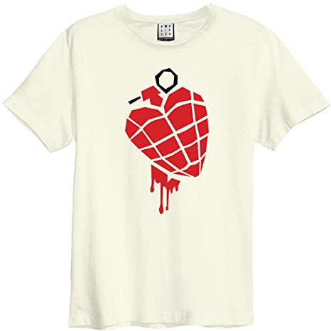 Amplified Unisex Adult American Idiot Heart Grenade Green Day T-Shirt (S) (Vintage White)