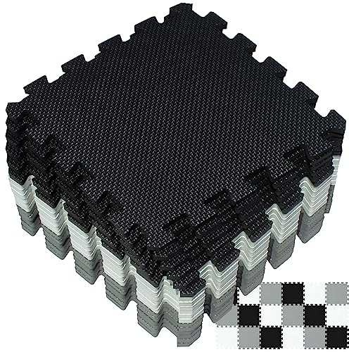 Yostrong® Puzzlematte Baby für Krabbelmatte Spielmatte Sportmatte Bodenschutzmatte - 18 Puzzle Matten Kinder Eva Schaumstoffmatte Schadstofffrei. Weiß, Schwarz, Grau. YOC-ADLb18N