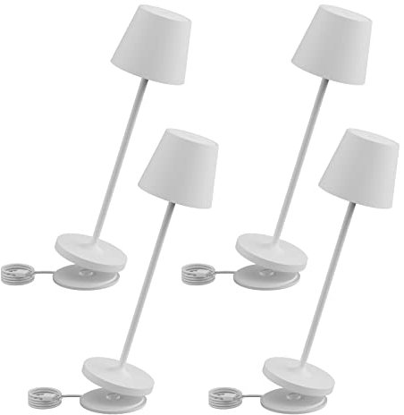 Klighten 4 pezzi Lampada LED Dimmerabile da tavolo, Senza Fili tavolo, Ricaricabile Colore luce calda Per interni/esterni Lampada da tavolo con base di ricarica a contatto (Bianco)
