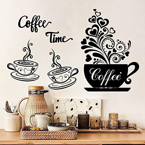 Pegatinas de Pared Café Cocina Vinilos Decorativos Taza de Café Adhesivas de Cocina Pegatinas Murales Decoración Hogar para Cocina Restaurante Cafetería Sala de Estar Wall Stickers