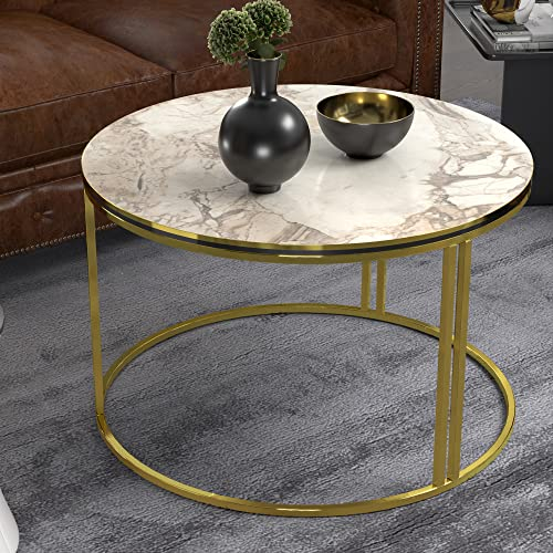 [en.casa] Couchtisch Aulum Beistelltisch 50 x 70 cm Kaffeetisch aus Spanplatte und Metall Sofatisch für Wohnzimmer Schlafzimmer Marmor, weiß/Gold