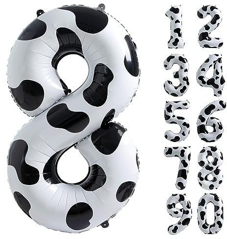 Cow Print Balloon Birthday Decorations Supplies,40 inch Number 8 Balloon | Cowgirl Theme Number Balloons for 8th Birthday Party | Farm Barn Decor for kids