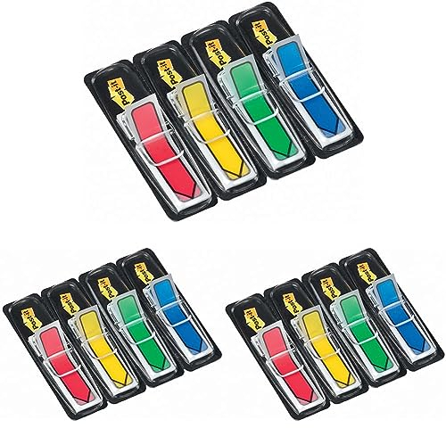 Post-it 684ARR3 Index Pfeile, 4 x 24 Haftstreifen im Spender, 11,9 x 43,2 mm, rot, gelb, grün, blau (Packung mit 3)