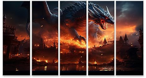islandburner Bild auf Leinwand Großer Drache Mitte Feuer Gefüllt Stadt Großer Drache Mitte Feuer Gefüllt Stadt Bilder Wandbilder Poster JDUS-5P