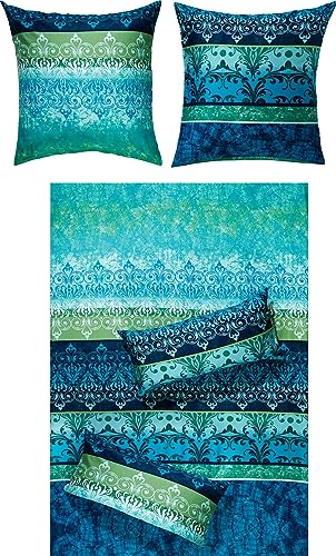 Erwin Müller Bettwäsche Flanell mit Wendekissenbezug blau Größe 80x80 cm / 200x200 cm - für die kühle Jahreszeit, mollig warm, temperaturregulierend, mit Reißverschluss