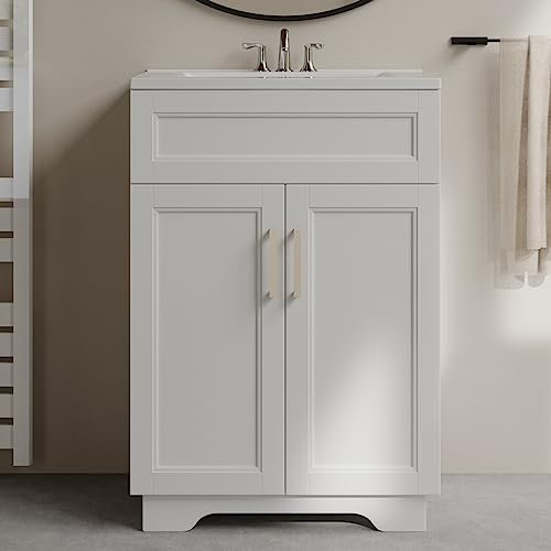 Badezimmer-Waschtisch mit Keramikwaschbecken, 61 cm, Weiß