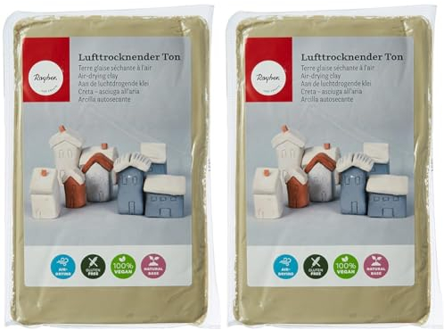 Rayher Lufttrocknender Ton, Beige, 1 kg, Modelliermasse, lufthärtend, weich, geschmeidig, ohne brennen, 3450102 (Packung mit 2)