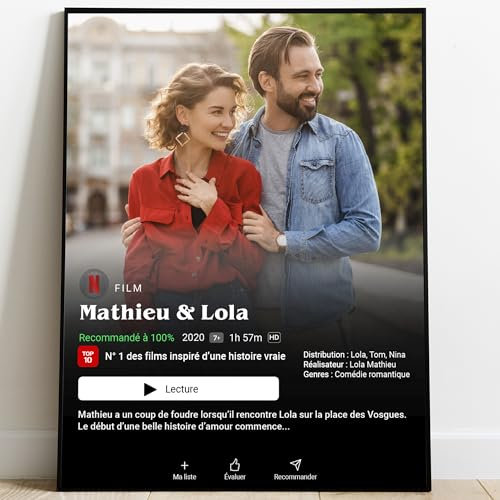 Personalisiertes Netflix Poster mit oder ohne Rahmen mit Ihrem Text und Foto | Netflix-Filmdesign-Dekoration | Individuelles Filmposter | Gestreckte Leinwand | Filmplakat | Acryl | Geschenk (Porträt)