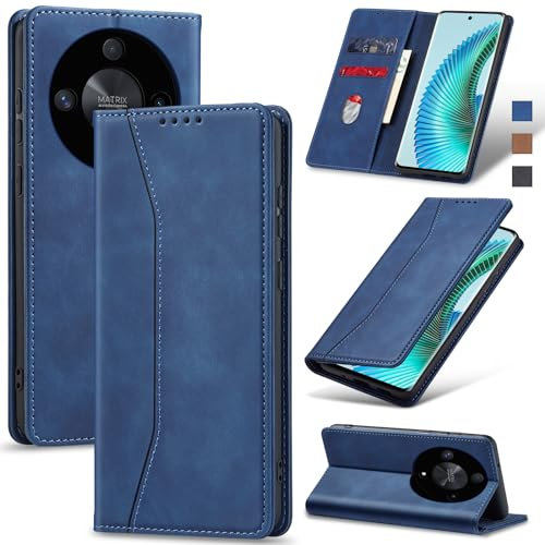 Jasonyu Cover per Honor Magic 6 Lite 5G Flip Custodia in Pelle PU, Cover a Libro Portafoglio, Funzione Supporto, Magnetica, Slot Schede, TPU Bumper Caso Custodia per Magic6 Lite (Blu)