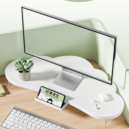 ROYUMI Eck Monitorständer Eck-Laptopständer im Cloud-Design für Den Schreibtisch, Gemütliche Bildschirmablage mit Telefonhalter, Holz- und Acrylbeine, Kleine Schubladenaufbewahrung (Color : Green)