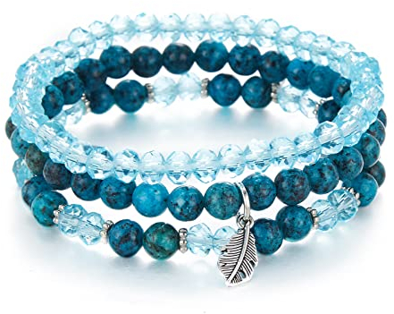 FULU AUTUMN Perlenarmband Stretch Damen Armband Mehrschichtiges Boho Modeschmuck für Mama Oma und Frau Geburtstagsgeschenk(Lake blue)