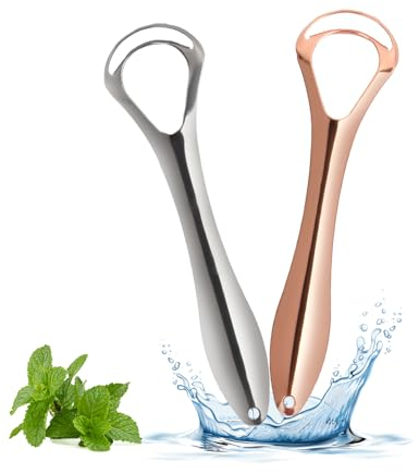 2 Pezzi Limpiador de Lengua Bucal, Rascador de Lengua Acero Inoxidable con Doble Raspado de Cabeza, Limpia Raspador Lengua Mejora la Higiene Bucal Reduce el Mal Aliento para Adultos y Niños