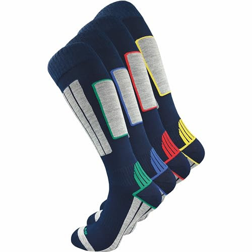 GAWILO Chaussettes de ski pour hommes avec laine chaude et rembourrage fonctionnel spécial | 4 paires (Bleu, 43-46)