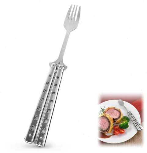 Fourchette papillon tactique cuillère papillon, couteau papillon pliable en acier inoxydable, cuillère fourchette, ustensiles de camping portables pour cuisine, barbecue, camping, voyage en plein