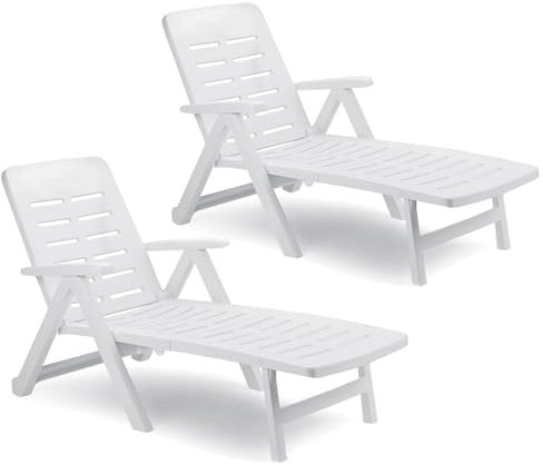 PALUPLUS 2 Lettini Prendisole Pieghevoli in Plastica Antracite, misura 189x72x96 cm, Schienale Regolabile, 2 Ruote, Letto da Esterno per Giardino, Spiaggia, Piscina, Made Italy -SME007F